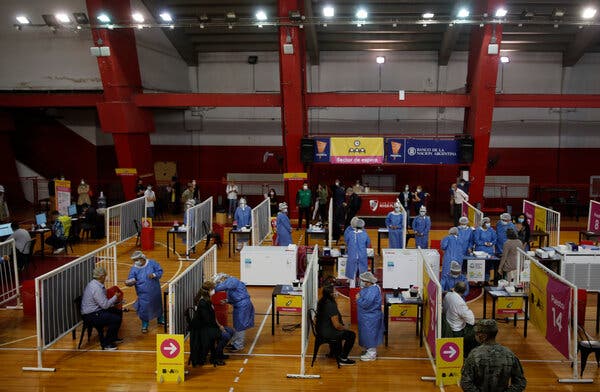 Administering the Sputnik V vaccine at a sports complex on Tuesday in Buenos Aires, Argentina.